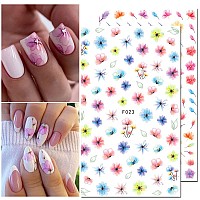 8 Sheets Flower Nail Art Stickers 3D Nail Stickers Acrylic Spring Nail Decals Nail Art Supplies Pink Floral Leaf Cherry Blossom