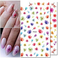 8 Sheets Flower Nail Art Stickers 3D Nail Stickers Acrylic Spring Nail Decals Nail Art Supplies Pink Floral Leaf Cherry Blossom