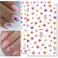 8 Sheets Flower Nail Art Stickers 3D Nail Stickers Acrylic Spring Nail Decals Nail Art Supplies Pink Floral Leaf Cherry Blossom