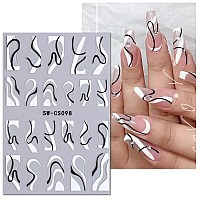 8Sheets Metallic Nail Art Stickers Lip Flame Maple Leaf Nail Decals 3D Selfadhesive Nail Supplies Stars Moon Silver Rose Gold L