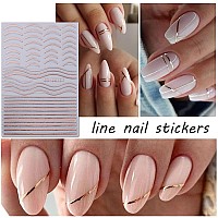 8Sheets Metallic Nail Art Stickers Lip Flame Maple Leaf Nail Decals 3D Selfadhesive Nail Supplies Stars Moon Silver Rose Gold L