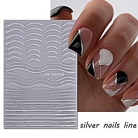 8Sheets Metallic Nail Art Stickers Lip Flame Maple Leaf Nail Decals 3D Selfadhesive Nail Supplies Stars Moon Silver Rose Gold L