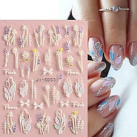 4Pcs Flower Nail Art Stickers 5D Nail Stickers Acrylic Embossed Engraved Nail Decals Nail Art Supplies Pink White Floral Leaf Ch