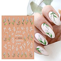 4Pcs Flower Nail Art Stickers 5D Nail Stickers Acrylic Embossed Engraved Nail Decals Nail Art Supplies Pink White Floral Leaf Ch