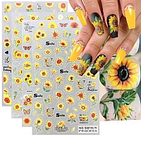 4 Pcs Sunflower Nail Stickers 5D Exquisite Yellow Daisy Nail Decals 3D Self Adhesive Nail Art Supplies Small Floral Flower Sunfl