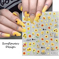 4 Pcs Sunflower Nail Stickers 5D Exquisite Yellow Daisy Nail Decals 3D Self Adhesive Nail Art Supplies Small Floral Flower Sunfl