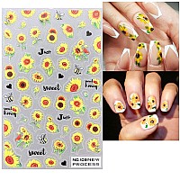 4 Pcs Sunflower Nail Stickers 5D Exquisite Yellow Daisy Nail Decals 3D Self Adhesive Nail Art Supplies Small Floral Flower Sunfl