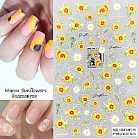 4 Pcs Sunflower Nail Stickers 5D Exquisite Yellow Daisy Nail Decals 3D Self Adhesive Nail Art Supplies Small Floral Flower Sunfl