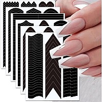 6 Sheets French Manicure Edge Auxiliary Nail Sticker Wavy Line 3D Self Adhesive Diy Template Nail Art Decals For Designer Nail