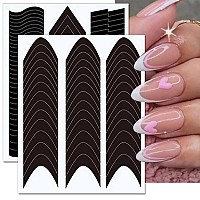 6 Sheets French Manicure Edge Auxiliary Nail Sticker Wavy Line 3D Self Adhesive Diy Template Nail Art Decals For Designer Nail