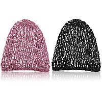 Waydress 2 Pieces Mesh Hair Net Rayon Knit Snood Women Crocheted Sleep Cap Black And Pink