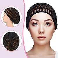 Waydress 2 Pieces Mesh Hair Net Rayon Knit Snood Women Crocheted Sleep Cap Black And Pink