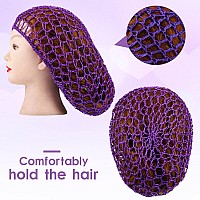 Waydress 2 Pieces Mesh Hair Net Rayon Knit Snood Women Crocheted Sleep Cap Purple And Blue