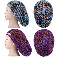 Waydress 2 Pieces Mesh Hair Net Rayon Knit Snood Women Crocheted Sleep Cap Purple And Blue