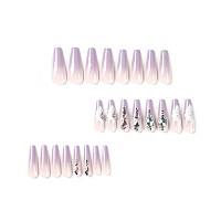 Yoyoee Long Coffin False Nails Purple Gradient Press On Nails Daisy Fake Nails Acrylic Diamond Inlaid Manicure Nails Tips For Wo