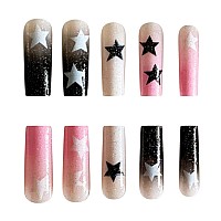 Yoyoee Long Coffin False Nails Gradient Press On Nails Full Cover Fake Nails Acrylic Graffiti Nails Tips For Women And Girls 24P