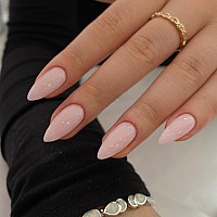 Kqueenest Dusty Pink Press On Nails Medium Almond Gel Fake Nails Press On Glue On Nails Medium Length Neutral Stiletto Acryli