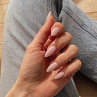 Kqueenest Dusty Pink Press On Nails Medium Almond Gel Fake Nails Press On Glue On Nails Medium Length Neutral Stiletto Acryli