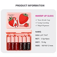 Zarics 6 Colors Lip Tint Stain Set Korean Lip Gloss Matte Velvet Lip Stain Plumping Mini Liquid Lipstick Multiuse Lip And Che