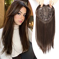 Megito Long Wavy 18Inch Hair Topper Big Base Cover Thinning Hair Clip In Hair Toppers For Women Fiber Wiglets With Fringe Dark B