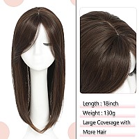 Megito Long Wavy 18Inch Hair Topper Big Base Cover Thinning Hair Clip In Hair Toppers For Women Fiber Wiglets With Fringe Dark B