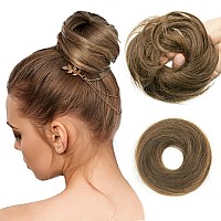 Isheeny Human Hair Bun Extension Natural Curly Honey Brown Messy Bun Hair Piece For Womengirl Tousled Updo Chignon For Dail