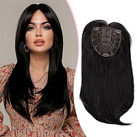 Megito Clip In Synthetic Hair Topper With Bangs For Thinning Hair Long Wavy Black Hair Extensions Top Wiglet Hairpieces For Wom