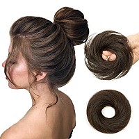 Isheeny Messy Bun Hair Piece Natural Curly Updo Extension With Elastic Band For Women Brown 100 Real Human Hair Tousled Bun