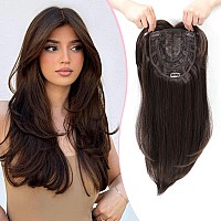 Megito Long Wavy 18Inch Hair Topper Big Base Cover Thinning Hair Clip In Hair Toppers For Women Fiber Wiglets With Fringe Dark B