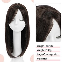 Megito Long Wavy 18Inch Hair Topper Big Base Cover Thinning Hair Clip In Hair Toppers For Women Fiber Wiglets With Fringe Dark B