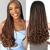 Aisaide Headband Wig Ombre Brown Braided Wigs For Black Women Braided Headband Wig With Curly Ends Synthetic Dark Brown Box Brai