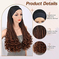 Aisaide Headband Wig Ombre Brown Braided Wigs For Black Women Braided Headband Wig With Curly Ends Synthetic Dark Brown Box Brai