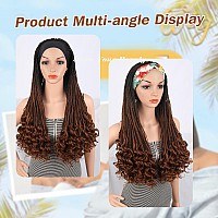 Aisaide Headband Wig Ombre Brown Braided Wigs For Black Women Braided Headband Wig With Curly Ends Synthetic Dark Brown Box Brai