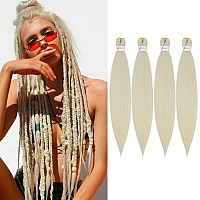 Soku Platinum Blonde Pre Stretched Braiding Hair Extensions 24 Inch 4 Bundles Synthetic Crochet Braids 613 Knotless Natural Ez