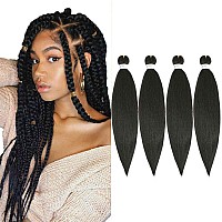 Soku Pre Stretched Braiding Hair Ez Braids Natural Black Lightweight Synthetic Hair Bundles 24 Inch 4 Bundles Yaki Straight Br