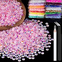 4000Pcs 4Mm Resin Rhinestones Bulk Light Pink Ab Flatback Round Jelly Rhinestones Bedazzling Non Hotfix Crystal Gems Large Quan