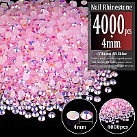 4000Pcs 4Mm Resin Rhinestones Bulk Light Pink Ab Flatback Round Jelly Rhinestones Bedazzling Non Hotfix Crystal Gems Large Quan