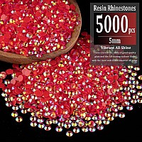 5000Pcs 5Mm Resin Rhinestones Bulk Red Ab Flatback Round Jelly Rhinestones Bedazzling Non Hotfix Crystal Gems Large Quantity Wh