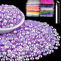 6000Pcs 4Mm Resin Rhinestones Bulk Lavender Purple Ab Flatback Round Jelly Rhinestones Bedazzling Non Hotfix Crystal Gems Large