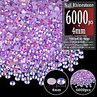 6000Pcs 4Mm Resin Rhinestones Bulk Lavender Purple Ab Flatback Round Jelly Rhinestones Bedazzling Non Hotfix Crystal Gems Large