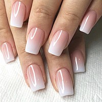 French Tip Press On Nails Short Showmore Baby Pink White Ombr Acrylic Fake Nails Medium Square Gradient Neutral Glue On Nails