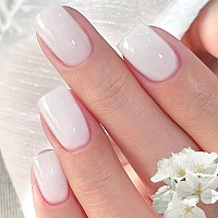 Press On Nails Short Showmore Milky White Gel Jelly Fake Nails Medium Square Nude Translucent Natural Glue On Nails False Nails