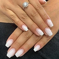 Press On Nails Short Showmore Milky White Gel Jelly Fake Nails Medium Square Nude Translucent Natural Glue On Nails False Nails