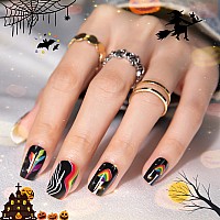 Halloween Press On Nails Short Showmore Black Mushroom Fake Nails Medium Fall Glue On Nails False Nails With Design Stick On Na