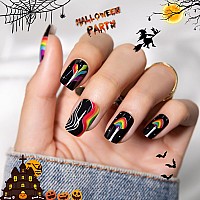 Halloween Press On Nails Short Showmore Black Mushroom Fake Nails Medium Fall Glue On Nails False Nails With Design Stick On Na