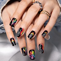 Halloween Press On Nails Short Showmore Black Mushroom Fake Nails Medium Fall Glue On Nails False Nails With Design Stick On Na