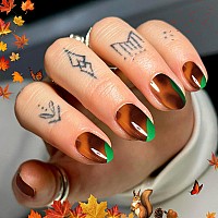 Fall Press On Nails Short Almond Showmore Green Brown Fake Nails Medium Tortoise Amber Glue On Nails False Nails With Design St