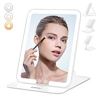 Eswu Travel Makeup Mirror With Light Portable Folding Make Up Tabletop Mirror With 58 Leds 3 Colors Light Modes Rechargable Com