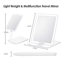 Eswu Travel Makeup Mirror With Light Portable Folding Make Up Tabletop Mirror With 58 Leds 3 Colors Light Modes Rechargable Com