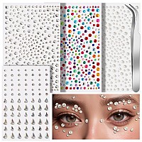 Teenitor Self Adhesive Face Gems And Pearls For Makeup Festival Jewels Hair Gems Rhinestone Stickers For Face Eye Makeup N